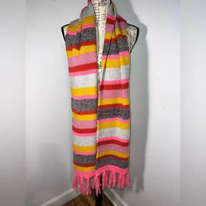 Pastel striped scarf with fringes, extremely soft not itchy very good quality